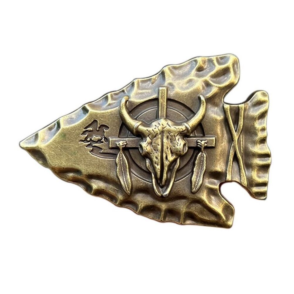 3997 Bull Head Skull Belt Buckle Bull Skull Arrowhead Feather Tribal ’s
